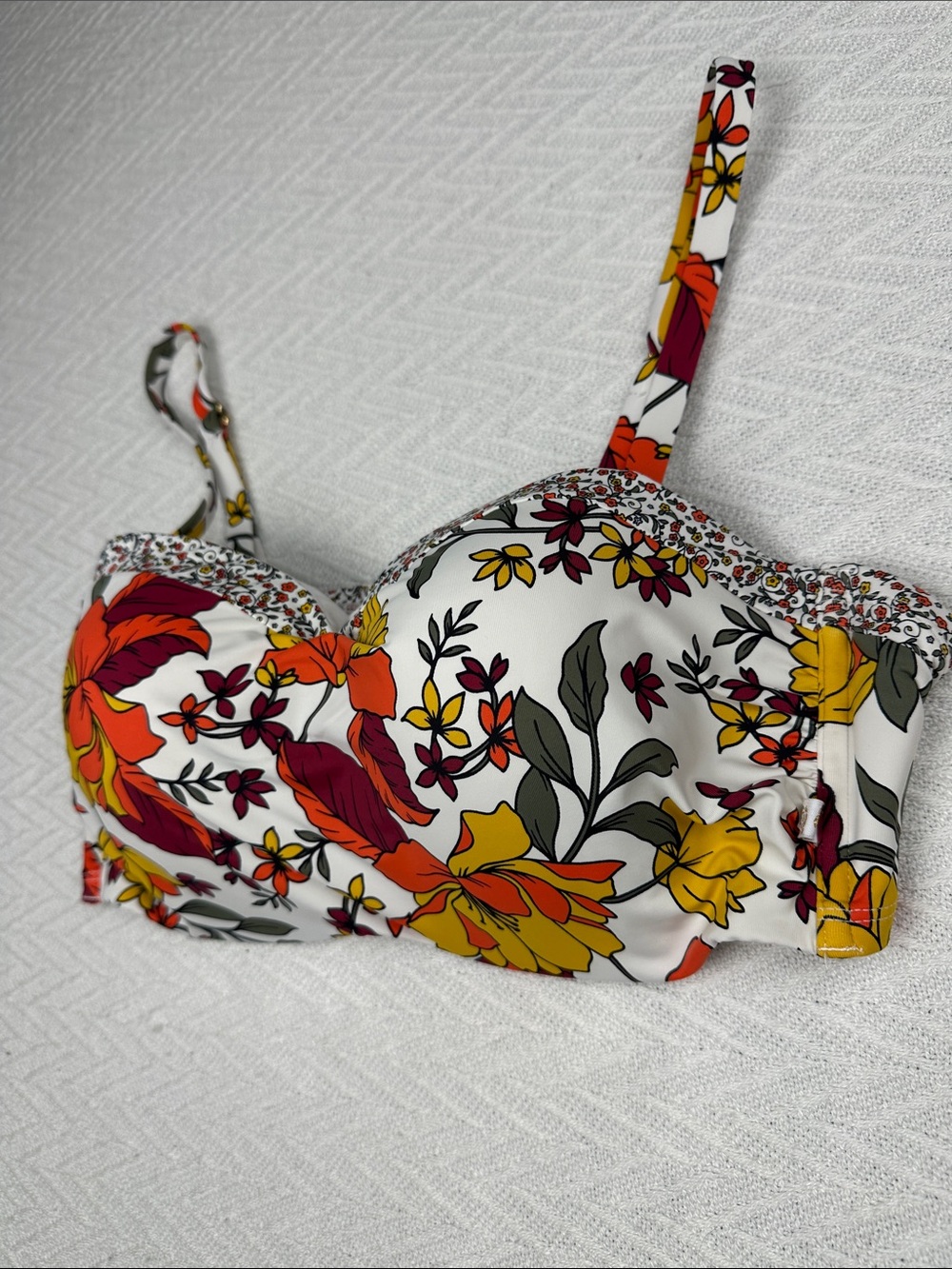 La Vie En Rose Aqua Floral underwire Bikini Top strapless adjustable straps